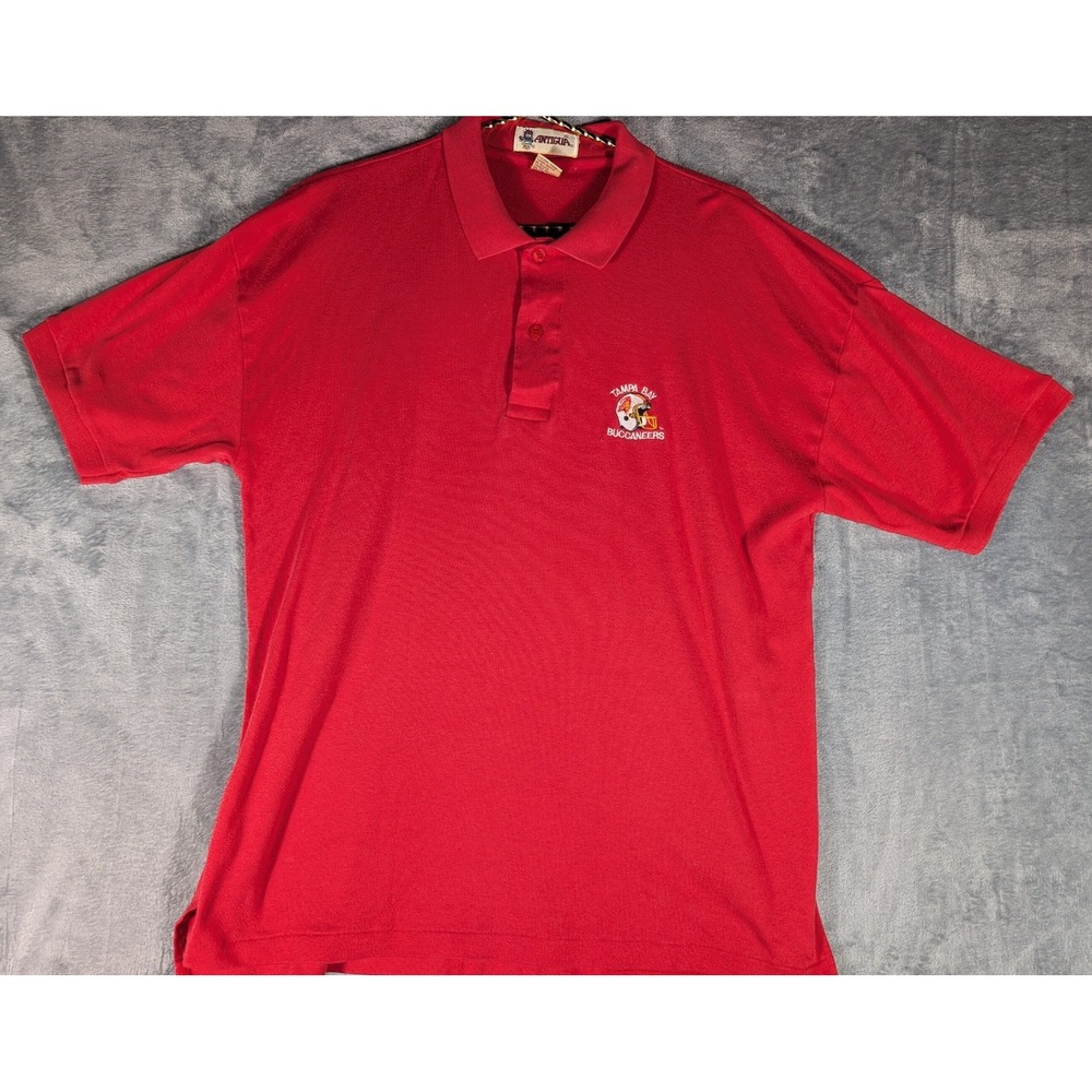 Vintage Tampa Bay Buccaneers Polo Shirt Red Antigua Bruce the Buccaneer Men's XL